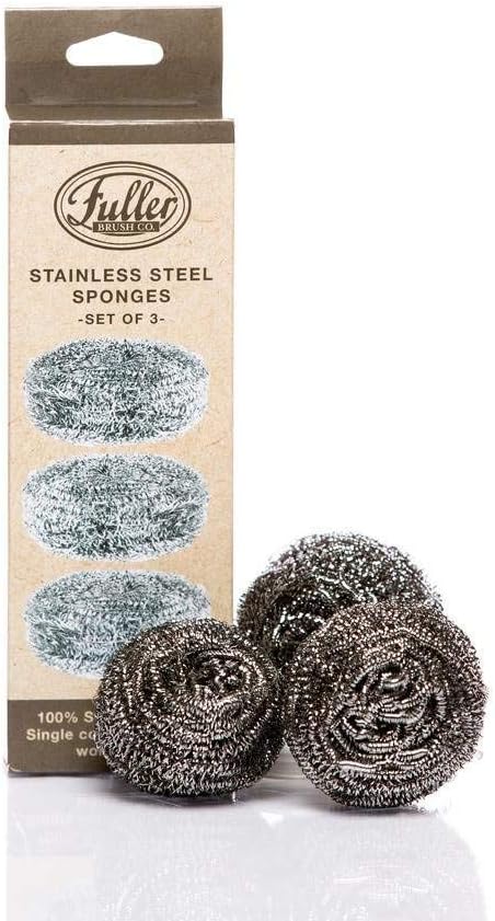 Fuller Brush Stainless Steel Scrubbing Sponges 1-Pack (1 Set of 3 = 3 Pieces) Heavy Duty Kitchen Scour Sponges for Dishes, Pots & Pans