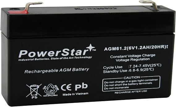 PowerStar Battery Replaces pc612 ub613 np1.2-6 ps-612 6V 1.2AH SLA
