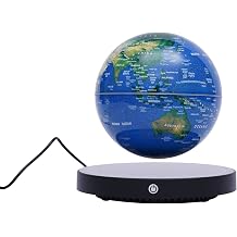 6'' Magnetic Levitating Floating Globe with 7-Color LED Light & Blue Clock Base, Blue Topography Globe, Auto-Rotating World Map for Children Educational Gift/Teaching Tool/Home Office Desk Decor