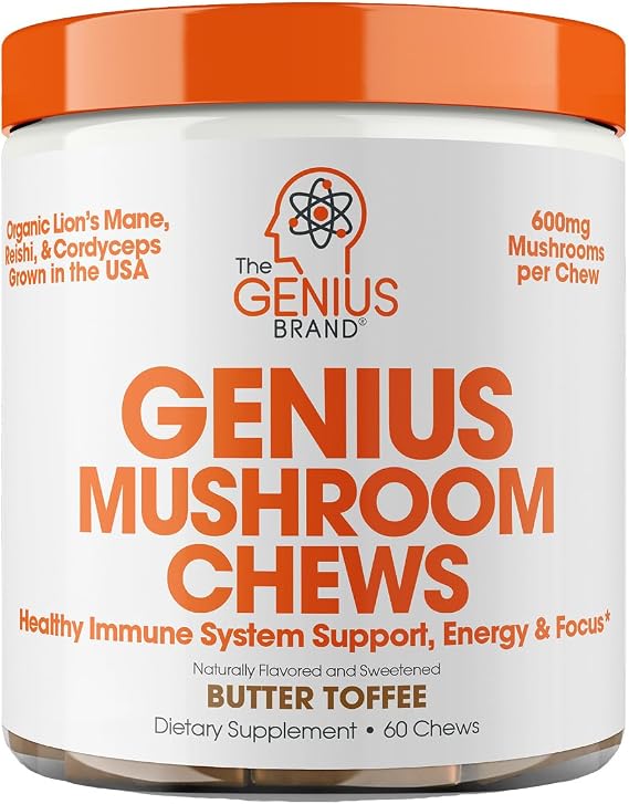 The Genius Brand Genius Mushroom Chews, Butter Toffee, 60 Chews