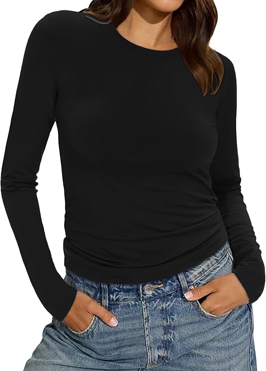 Womens Long Sleeve Shirts Basic Tees Y2k Slim Fit T Shirt Trendy Crop Top