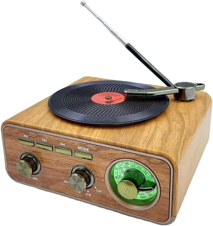 Retro Nostaljik Ahşap Pikap & Bluetooth Hoparlör – Plak Çalar Görünümlü Radyo