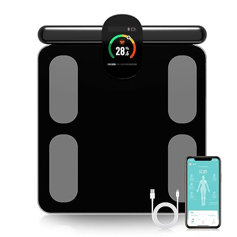 Smart Body Composition Scale with 8 Electrodes, Measures 29 Health Metrics via App, 400lb Capacity for Home and Gym Use