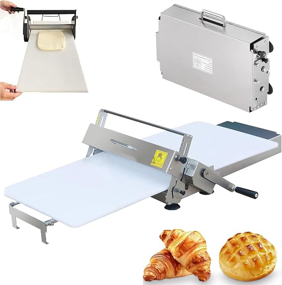 Manual Foldable Dough Sheeter Machine for Bakery, Pizza, Croissant - Stainless Steel Pastry Roller,Commercial & Home Use Manual Foldable Dough Sheeter Machine 400