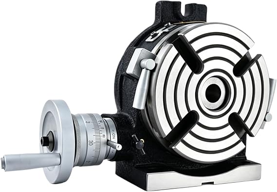 Rotary Table Horizontal Vertical with Indexing Plates, Cast Iron Milling Attachment for Precision Machining, 4-Slot Design for Enhanced Stability