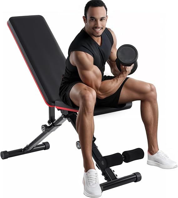 Adjustable Weight Bench 795LB Capacity Foldable Workout Bench Press for Home Gym, Full Body Exercise and Strength Training, Lifting Sit-up Incline Decline Flat Utility Bench, 2 Sec Fast Folding