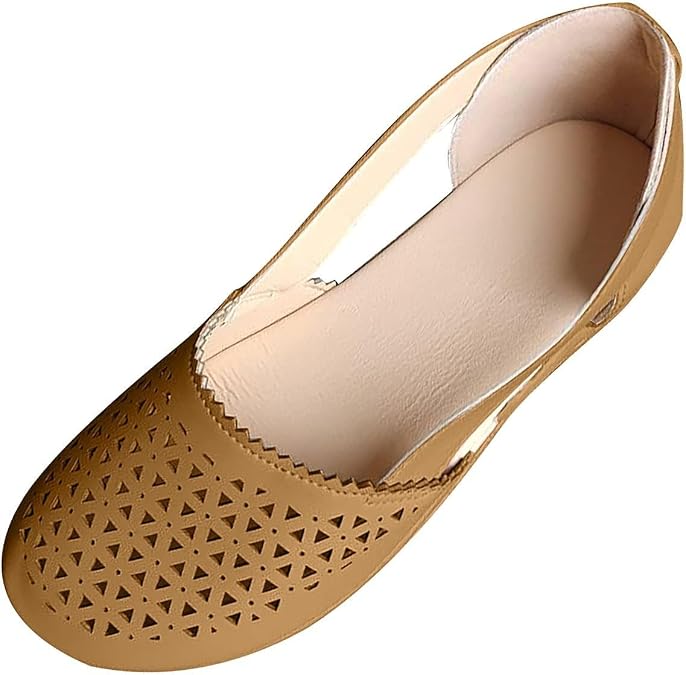 Flats for Women Baotou Hollow Wedge Sandals Low Heels Comfortable Vintage Slip on Shoes Breathable Elastic Sandal