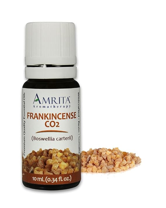 Amrita Aromatherapy Frankincense CO2 Essential Oil, 100% Pure Undiluted Boswellia carteri, Therapeutic Grade, Premium Quality Aromatherapy Oil, Tested & Verified, 10ML