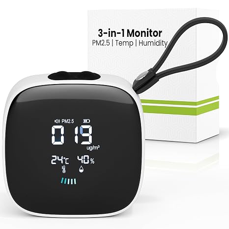 ORB 3-in-1 Air Quality Monitor Portable Indoor Air Quality Meter for PM2.5, Temperature & Humidity | Smart Air Quality Tester for Home, Office, Bedroom, Travel