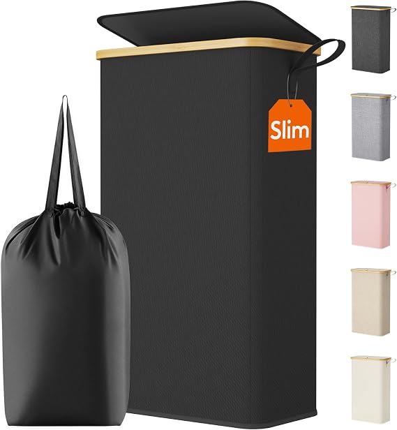 Lifewit 75L Slim Laundry Hamper with Lid and Removable Bag, Black