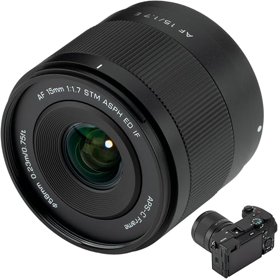VILTROX 15mm F1.7 E-Mount Lens,AF 15mm f/1.7 E for Sony E, APS-C Prime Ultra Wide Angle Autofocus Lens for Sony Cameras a6400 a6500 a6600 A6300 A6100 ZV-E10 FX30 A6700 ZC-E10II FX30 a7RIII a7IV