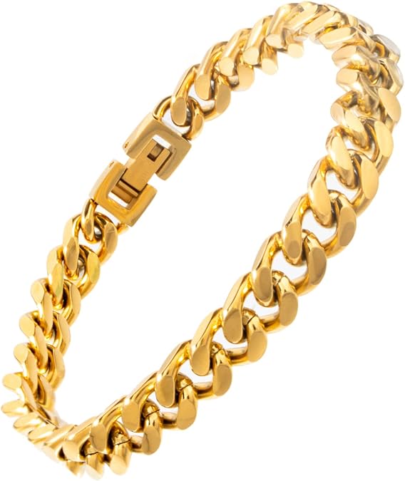 Stainless Steel 8mm Cuban Link Bracelet for Men/Women/Boy,Silver/18K Gold Plated 7/8/9 inch Fashion HIP HOP Jewelry Bracelet for Gifts