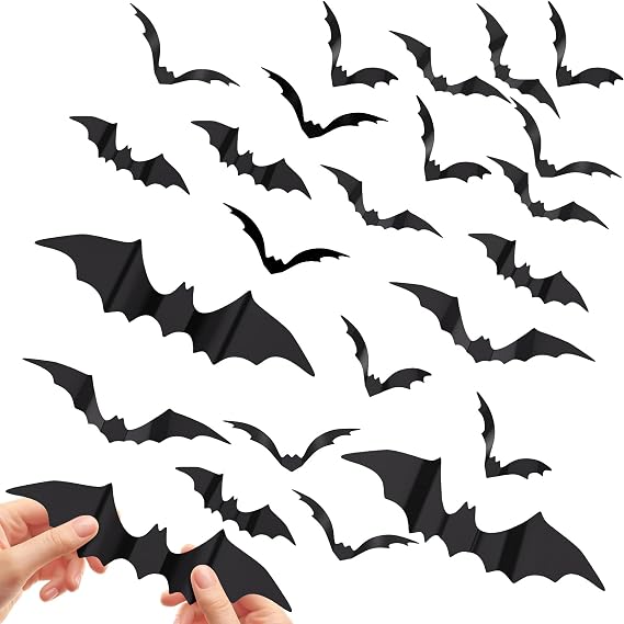 120 Pcs Halloween Bats Decoration - 4 Sizes Waterproof Removable 3D Scary Bat Stickers for Indoor Outdoor Halloween Decor, Party, Birthday and DIY Wall Decal Bathroom