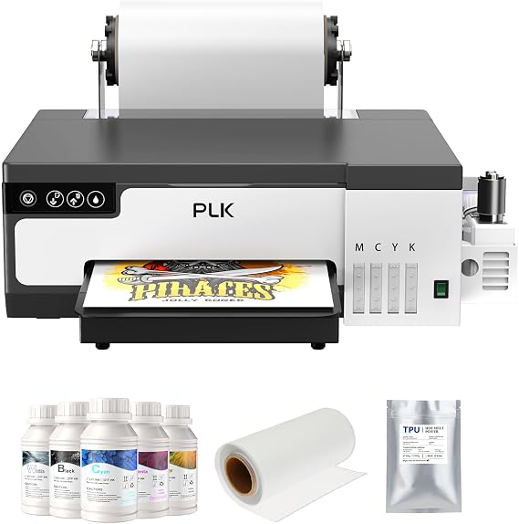 PLK A4 DTF Printer with XP600 Printhead&Roll Feeder, L8058 DTF Transfer Printing Machine with White Stirring System 100% Transfer for DIY Print (A4 Printer+Consumables)
