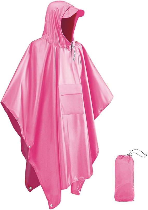 Poncho Waterproof Adult, Rain Poncho Adult Waterproof Lightweight Reusable Adult Waterproof Poncho, Waterproof Rain Poncho for Outdoor Camping Hiking Traveling Cycling Deep Orange