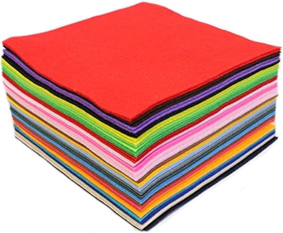 Bright Ideas Felt Sheets. Sheet Size: 22cm x 22cm, PK50 Sheets in 25 Assorted Colours. 1.4mm Thick Polyester Felt Square Sheets for Craftwork Sewing, Patchwork and Arts & Crafts. BI8090.