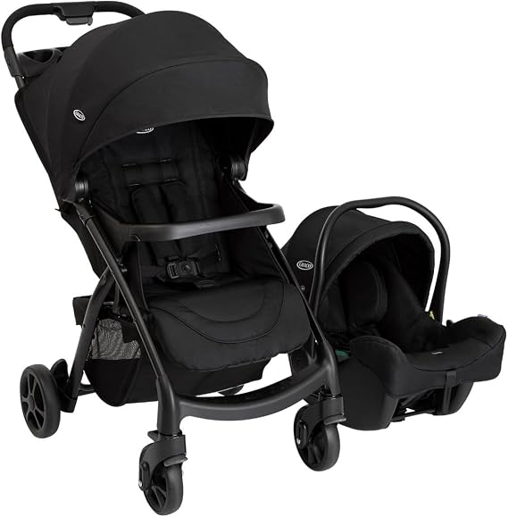 Graco Tavira Travel System - Suitable from Birth to Approx. 4 Years (0-22kg). One-Hand Folding, Compact Pushchair, Includes i-Size car seat, Midnight Fashion