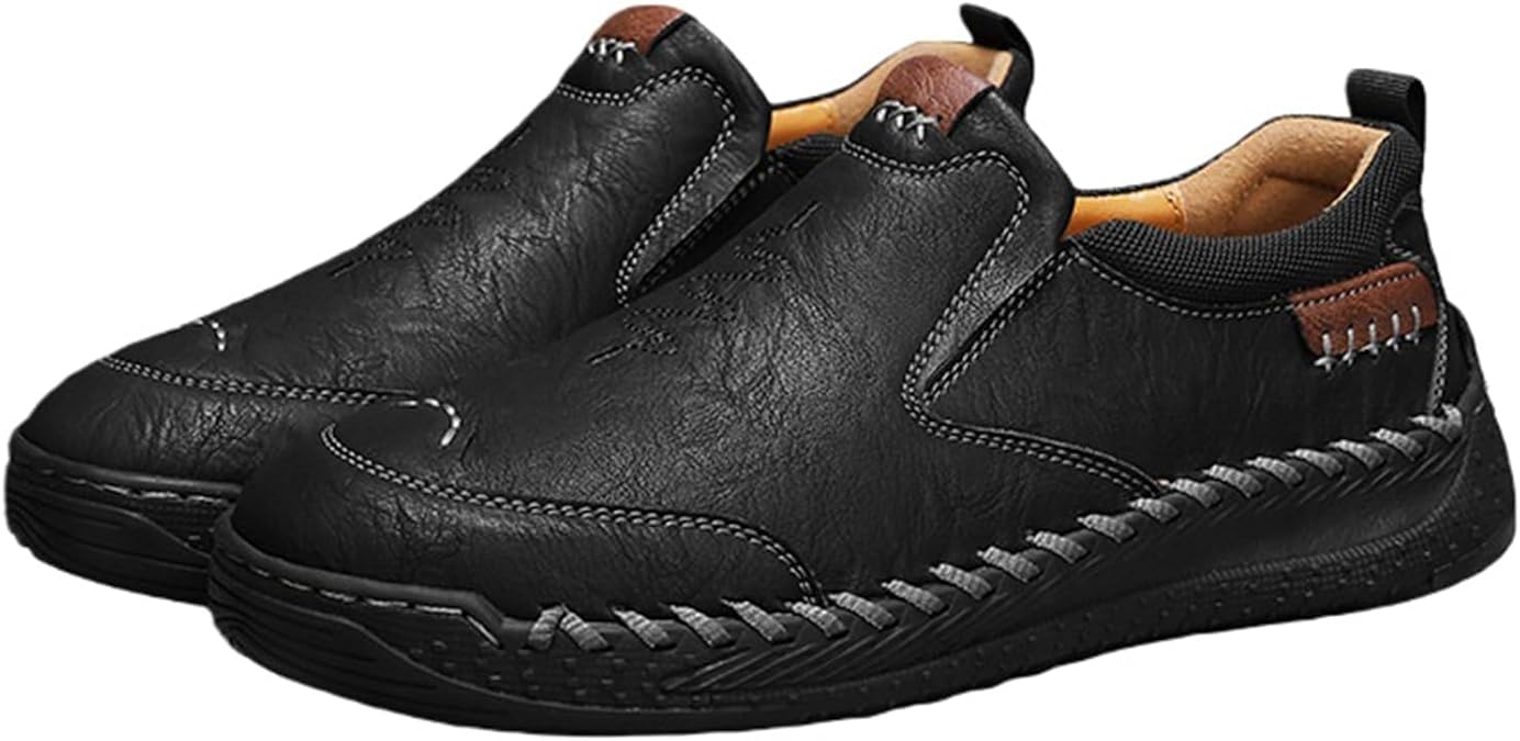 Leather Loafers for Men Waterproof Slip on Wide Toe Box Dress Business Shoes Walking Flat Sneakers Lightweight Comfortable Formal Work Shoes Hand Stitched Oxford Sneakers