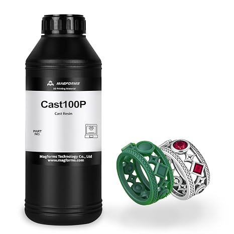 Cast100 3D Printer Resin Castable 405nm UV Curing Resin High Precision Photopolymer Resin Easy to Print and Burn for Making Jewelry (Green, 1kg)