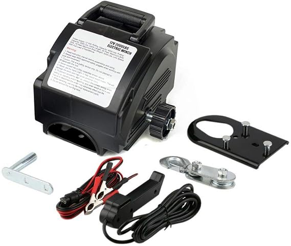 Portable Electric Winch 2000 LBS, 12V 300W Electric Winch 30ft Towing Distance with Remote Control for Small Vessels, Cars and Vehicles