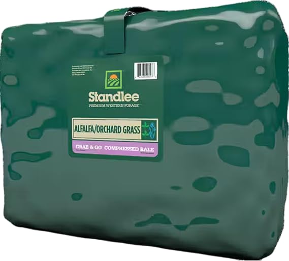 Standlee Alfalfa & Orchard Grass for Horses, Grab & Go Compressed Bale of Hay, 50 lbs