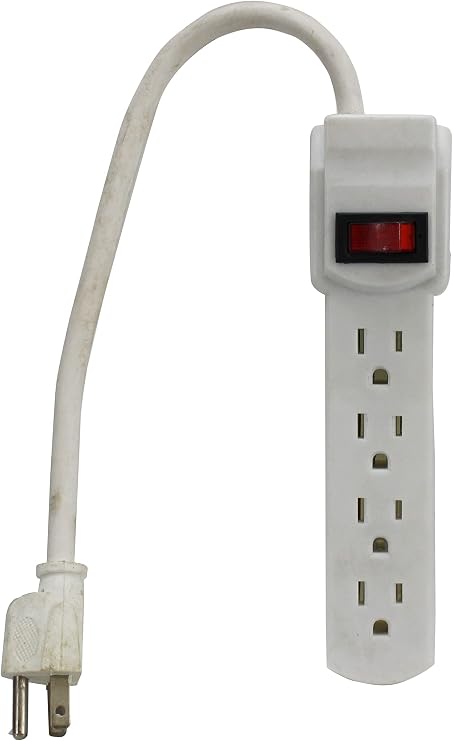 4 Plug Power Strip | Surge Protector | Converts 1 Outlet to 4 | Mountable Design | White with Red On/Off Switch | Wire Length 10" (25.4 cm)