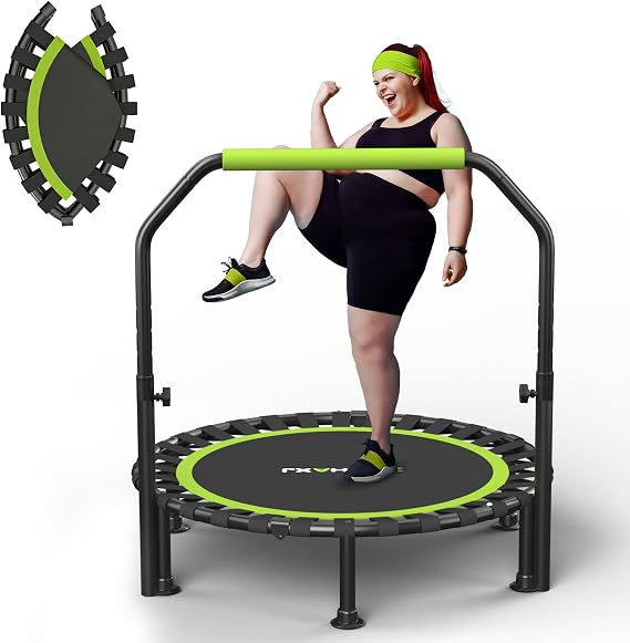 ZCMHAXJ Foldable Mini Trampoline, 40"/48" Rebounder Trampoline for Adults & Kids, 450lbs Capacity with U-Shaped Adjustable Bar, Indoor Fitness Workout Exercise Equipment