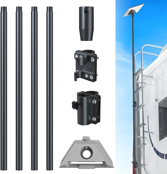 RV Ladder Mount Kit for Starlink Mini ,9.75 inch Starlink Mini Flag Pole Mount with Adapter & Adjustable Mounting Kit,Fits 0.98 to 1.25 Inch Round Ladder Rails