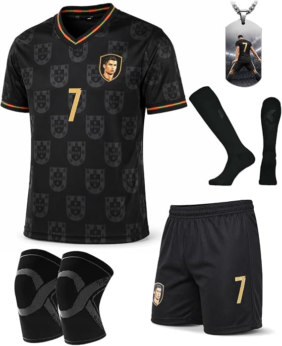 Youth Kids Soccer Jersey with Shirt Shorts Socks kneelet Necklace for Boys Girls Kids Football Shirt Birthday Gift Set