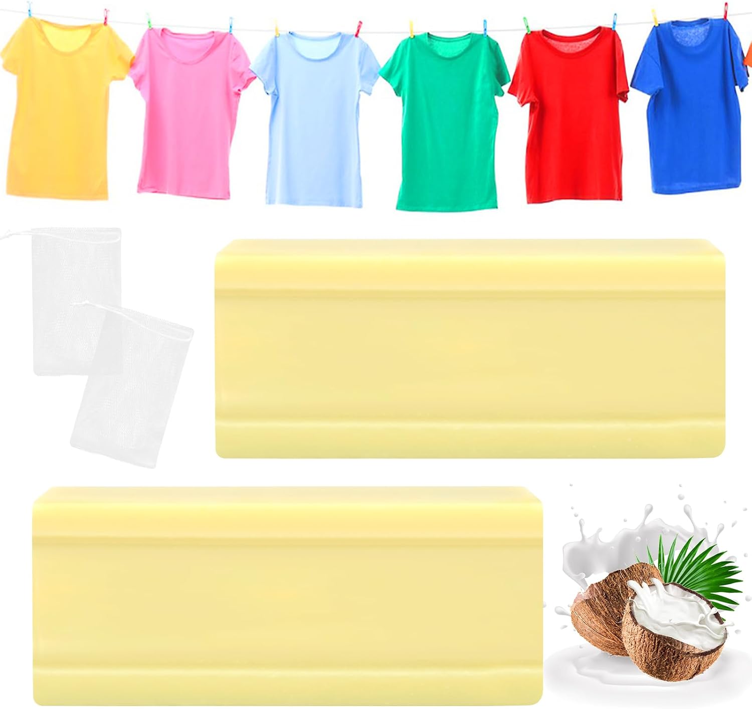 2PCS Laundry Soap Bar, Underwear Cleaning Soap with 2 Bubble Mesh Bags, Powerful Stain Remover Grand Canal Soap Natural Bar Removing Oil Odors and Stains Free of Hurting Hands