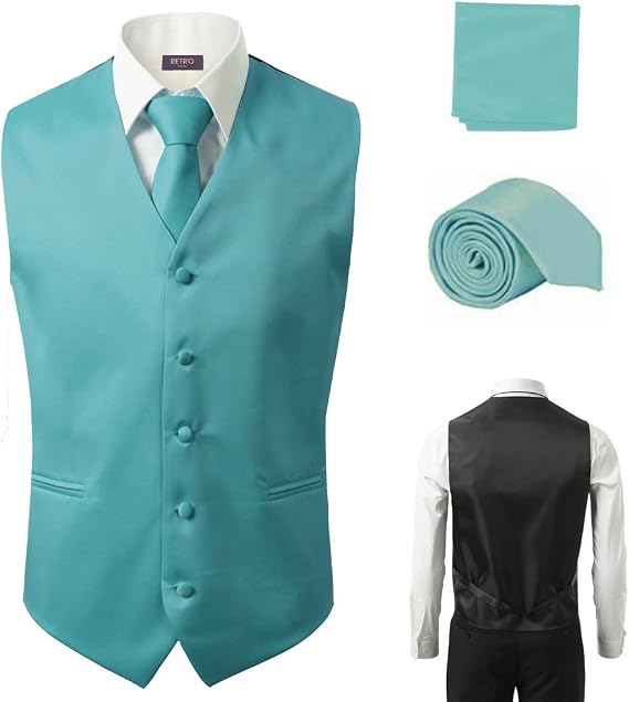 3 Pcs Vest + Tie + Hankie Peach Fashion Men's Formal Dress Suit Waistcoat