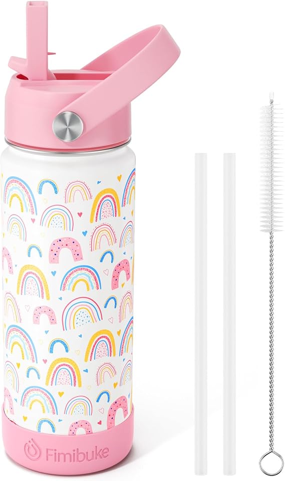 Fimibuke 18oz Kids Insulated Water Bottle, 18/8 Stainless Steel Kids Cups