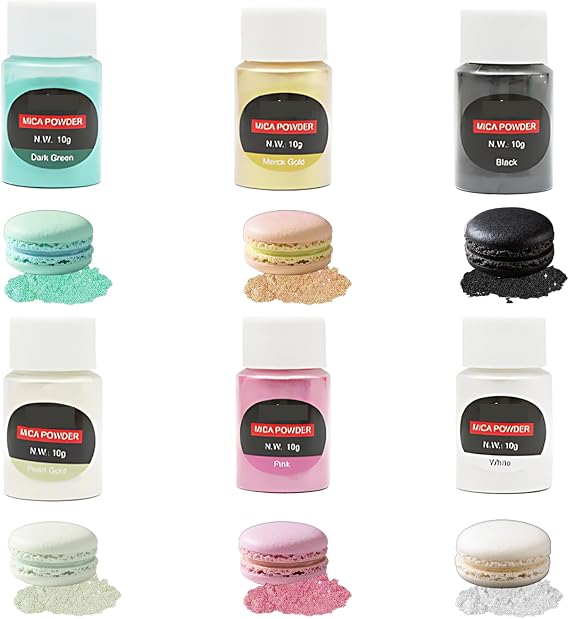 Edible Glitter, 6 Colors Edible Glitter for Cakes and Drinks, Food Colouring Powder Set for Baking, Chocolate, Fondant, drinks, 10g Each, Pink, Dark Green, Black, White, Gold, Pearl Gold
