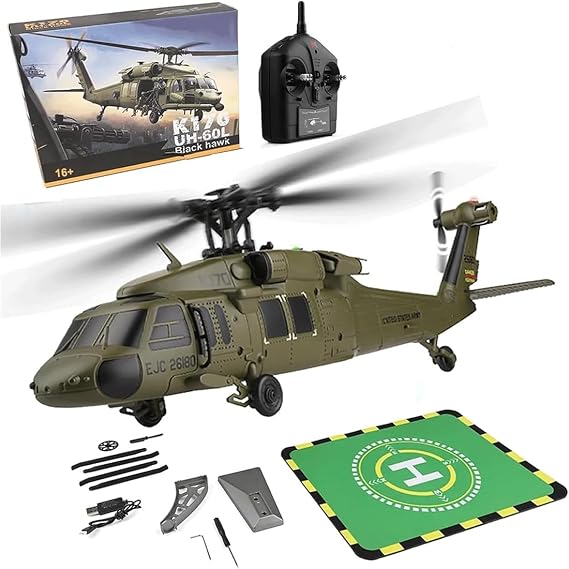 K170 UH60L Remote Controlled Helicopter for Adults, RC Aircraft Plane 2.4Ghz 4CH RC Helicopter Heli Aileronless 6-Axis Gyroscope Altitude Hovering (1 Battery)