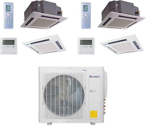 Gree 30,000 BTU Multi21+ Dual-Zone Ceiling Cassette Mini Split Air Conditioner Heat Pump 208/230V SEER 21 (18-18)