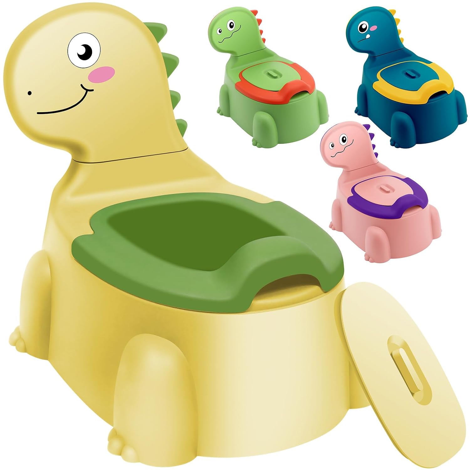 Potty Seat Baby Training Chair Boys Girls Toddler Dinosaur Comfortable children 1-5 years old Baby toilet Animal seat with lid back potty trainer（Yellow