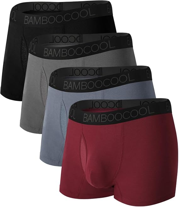 BAMBOO COOL Mens Trunks Underwear Performance Breathable Mesh Fly Zone Moisture-Wicking(4 Pack)