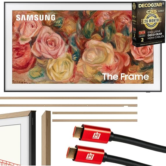 Samsung QN55LS03DAFXZA 55 inch The Frame QLED 4K Smart TV 2024 Bundle w/Bezel Teak + Deco Gear 4K HDMI 2.0 Cable x2 & CPS Exclusive 26 Month Protection Pack (BEACH-CPS-261500) |Official Partner|