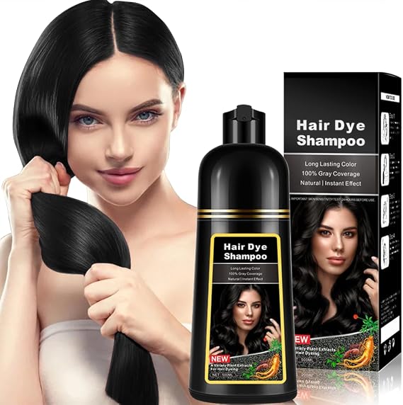 Natural Black Hair Shampoo, 3- IN-1 Black Hair Dye Shampoo Hair Color Shampoo for Gray Hair Coverage, Black Hair Nourishing & Darkening for Men Women(Natural Black)