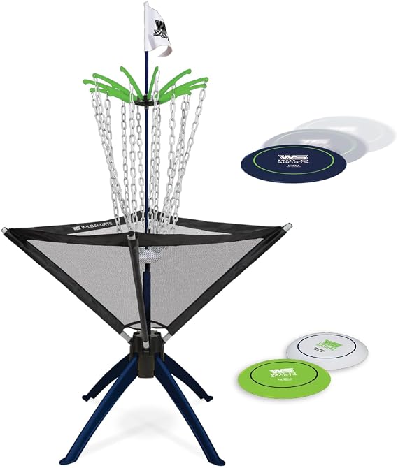 Wild Sports Disc Golf Set, Portable Disc Golf Basket, 3 Pc, Black, 5 ft