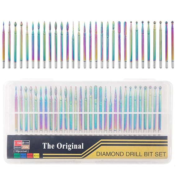 30Pcs Nail Drill Bits Kit,Diamond Grinding Head Nail Art Drill Polish Head Kit for Acrylic Gel Nails Cuticle Manicure Pedicure