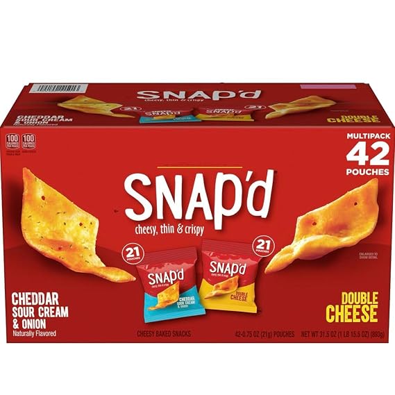 Cheez-Its Snap'd, Variety Pack, 42 Count Cheddar Sour Cream & Onion and Double chees