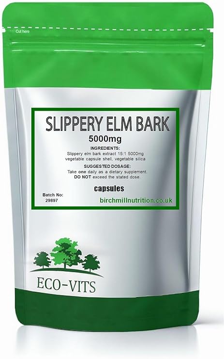 Slippery Elm Bark 5000mg 60 Capsules, Digestive & Gut Health, Soothes Throat & Stomach Lining, Healthy Mucous Membranes, Herbal Remedy