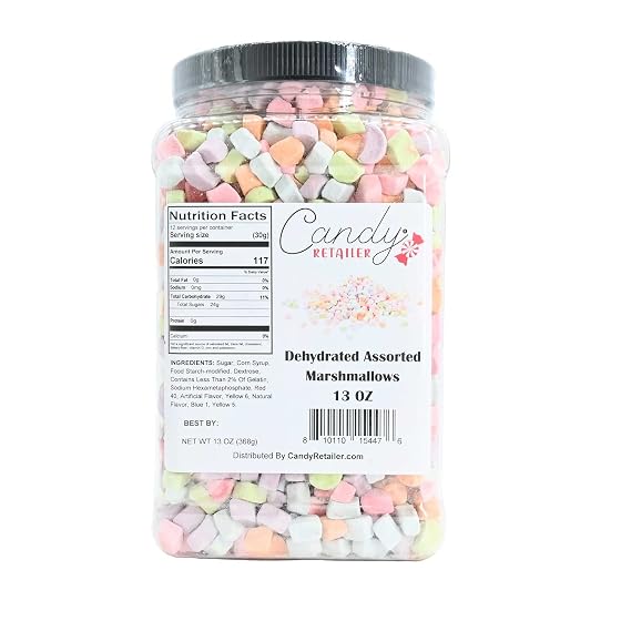 Candy Retailer Assorted Dehydrated Marshmallows - Perfect Dehydrated Bits For Cereal, Cocoa, Ice Cream, Hot Chocolate - 13 Ounce Jar