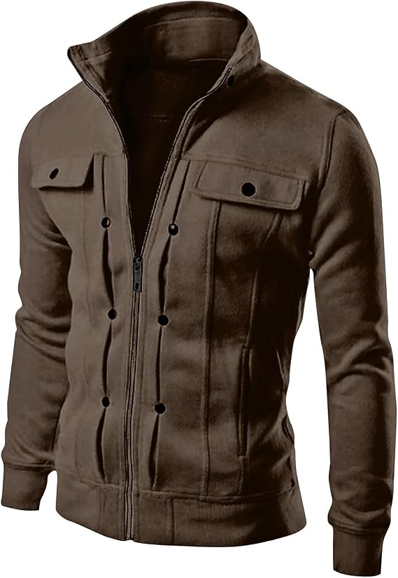 Ymosrh Mens Winter Jackets Men's Fashion Casual Loose Stand Collar Button Decorated Sweatshirt Jacket