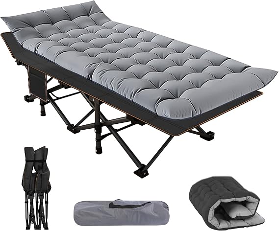 NAIZEA Folding Camping Cots for Adults, Folding Cot with Mattress Camping Bed Camp Cot Portable Military Cot, Double Layer Oxford Strong Heavy Duty Sleeping Cots with Carry Bag for Camp Office Use