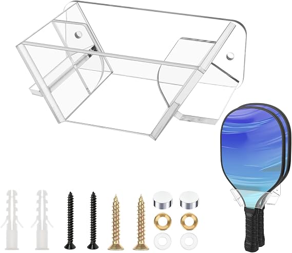 Cosmos Pickleball Paddle Rack Pickleball Racket Wall Mount Stand 2-Paddle Acrylic Display Holder Pickleball Paddle Storage Rack for Two Pickleball Rackets or Table Tennis Rackets