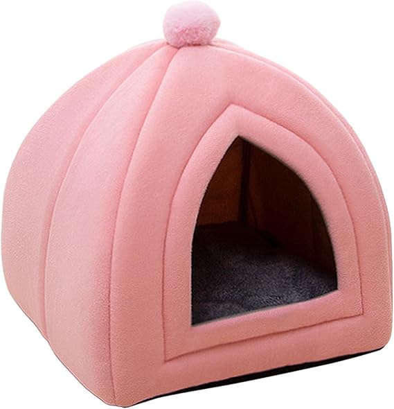 Cat Bed House Warm Cave Kennel Cushion Pad Soft Indoor Enclosed Tent Huts Sofa for Pet Cats Kittens Puppy, Pink