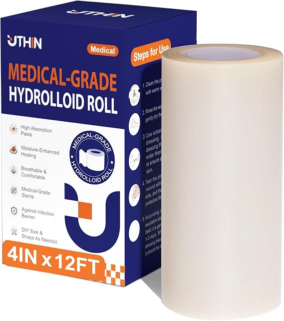Hydrocolloid Roll for Wound Care, 4in x 12ft Extra Large Hydrocolloid Bandage, Cut-to-Size Self-Adhesive Patch, Ultra Absorbent, Flexible & Waterproof