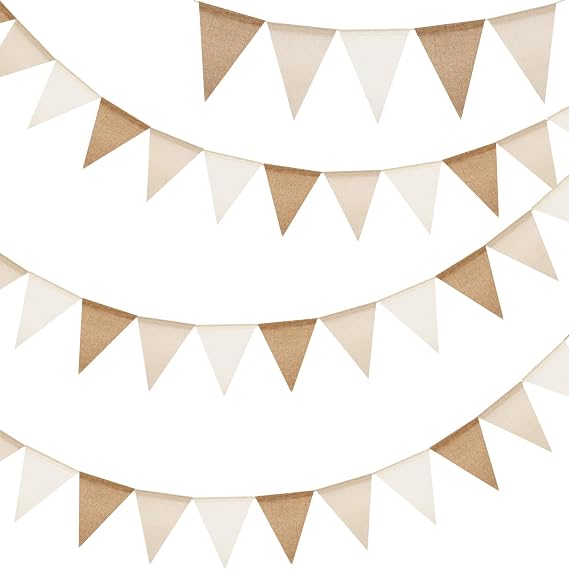 G2PLUS Pennant Banner Triangle Flag Bunting Garland Linen Rustic Boho 36PCS
